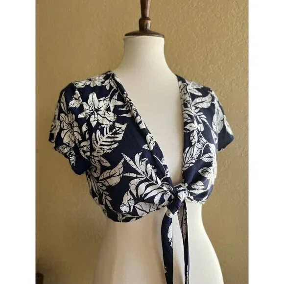 Swell Women's Palmia Floral Navy Blue Tie Front Crop Top Size S M L - Picture 10 of 11